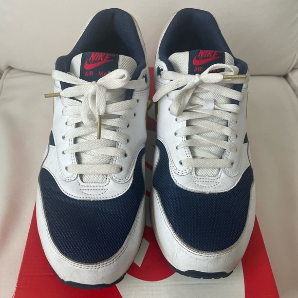 Nike Air Max 1 Essential USA Olympics Size US 11 White Metallic Gold Mid Navy - Picture 3 of 8